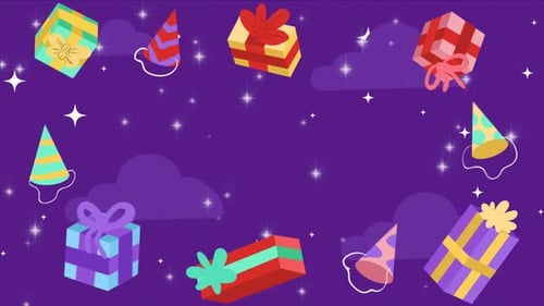 Celebratory Gift Boxes and Party Hats Animated Background