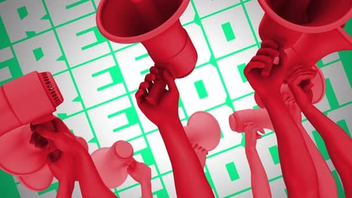 Hands Holding Megaphones For Freedom