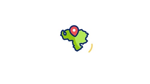 Animated Flat Design Venezuela Map with Location Pin
