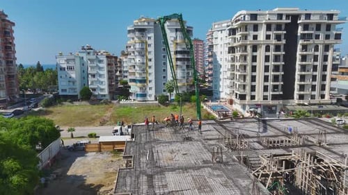 Aerial View Beautiful Residential Complex With a Pool and Fun Water Slides for Kids By the Sea