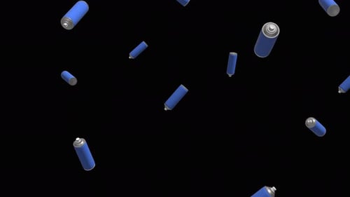 Falling sky blue spray cans over alpha channel. Rain of spray paint cans. Spray cans background.