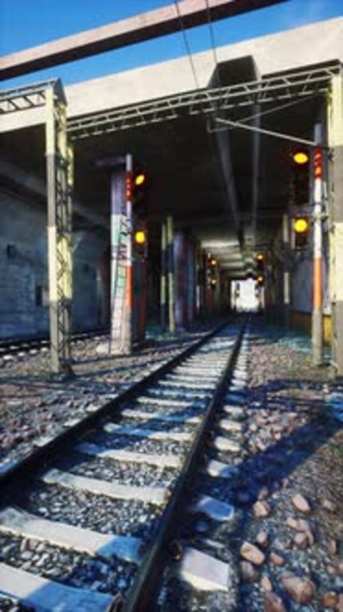 Abandoned Train Track With Red Light