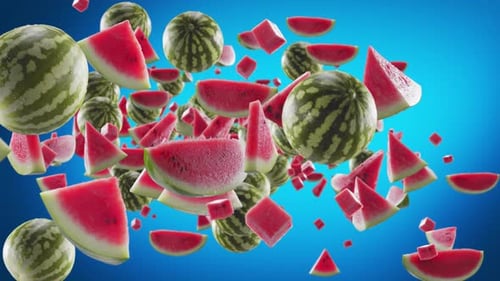Fresh Watermelon Explosion with Falling Slices