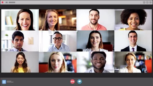 Online meeting with diverse adults on a computer