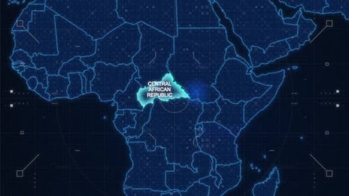 Futuristic Digital World Map Zoom to Central African Republic UI