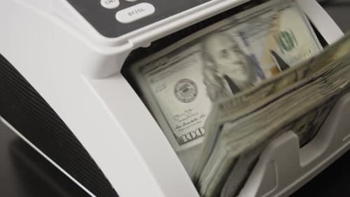 Hundred Dollar Bills Moving Through Counting Machine Money Counting Processing Hundred Dollar