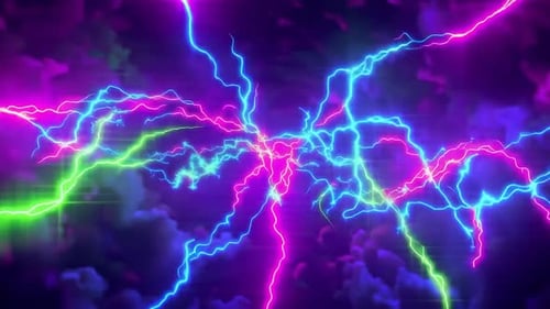 Elektrische Neonblitze, die in einer bunten Wolke blinken n