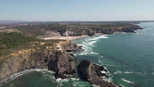 Drone View of Seascape with Sea and Rocks