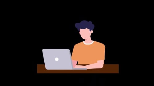 Animated Flat Design Person Working on Laptop