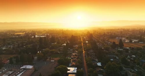 Amazing scenery of beautiful green city in the beams of bright sun. Napa, California, USA