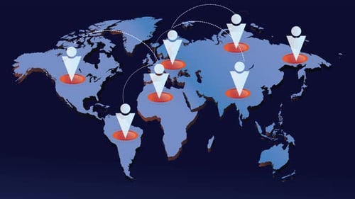 Animated Global Network Connection Map with People Icons