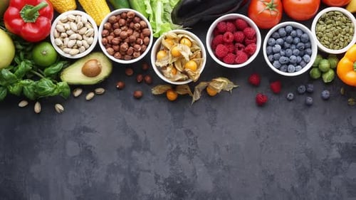 Flat Lay of Colorful Fresh Fruit and Vegetables