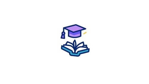 Animated Flat Design Graduation Cap and Book Icon