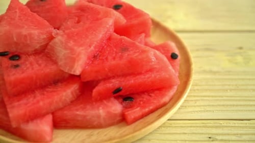 fresh watermelon sliced on plate