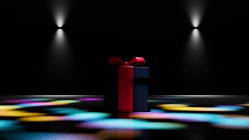 Elegant Gift Box Reveal with Dynamic Colorful Lights