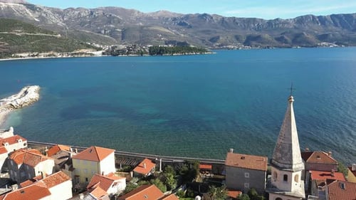 Budva St Nicholas Church Old Town on a Sunny Day Montenegro Aerial View
