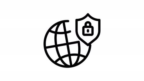 Global Internet Security Technology Line Icon Animation