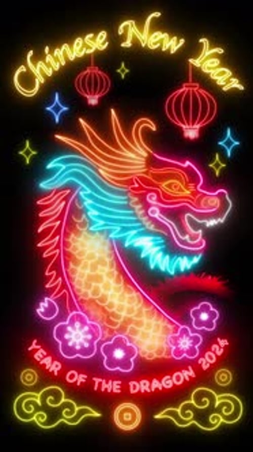 Animated Neon Dragon for Chinese New Year Celebration