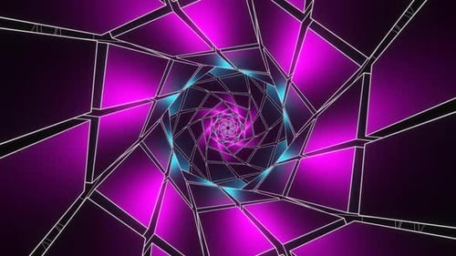 Cyan And Pink Hexagonal Of Squares Tunnel Background Vj Loop In HD
