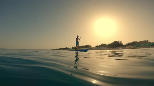 Man on Stand Up Paddle at Sunrise