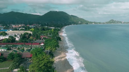 Beach Natural Landscape Coastal Seascape Aerial View From Drone Gorgeous Sea Washes Shores of Island