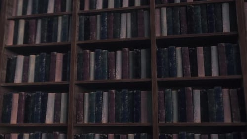 Vintage Bookshelf Panning Motion Background Loop