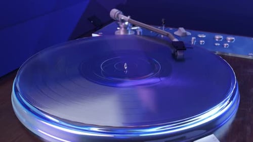 Modern Turntable Playing a Shiny Vinyl Record with the Stylus Moving Across the Grooves The Player