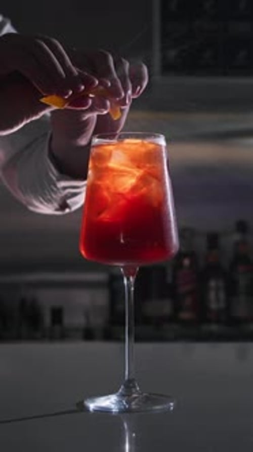 Final Stage of Making a Juicy Fresh Summer Alcoholic Cocktail Typical of Northern Italy