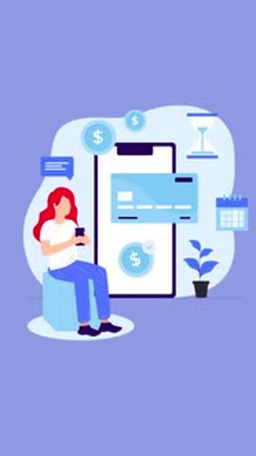 Woman Typing Message, Business Items Flying Air Infograph Vertical