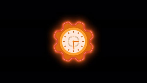 Animated Gear with Clock Icon and Neon Outline