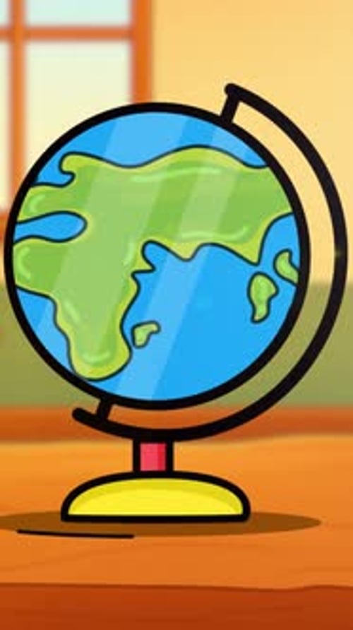 Cartoon Globe Rotate Animation In Classroom Vertical