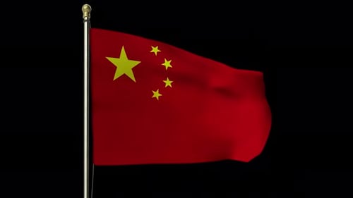 Animated Waving Flag of China on Pole
