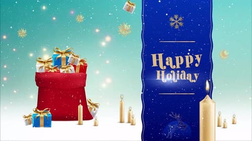 Christmas Blue Banner Happy Holiday Looped