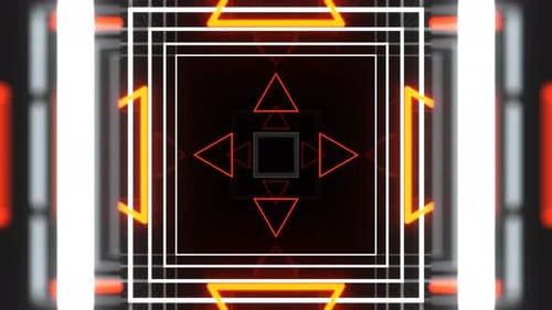Orange And White Neon Cyber Tunnel With Geometric Light Shapes Background Vj Loop In 4K