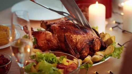 Gathering Around a Festive Thanksgiving Dinner with a Beautifully Roasted Turkey