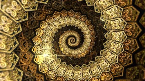 Golden Ornate Spiral Pattern Loop Background