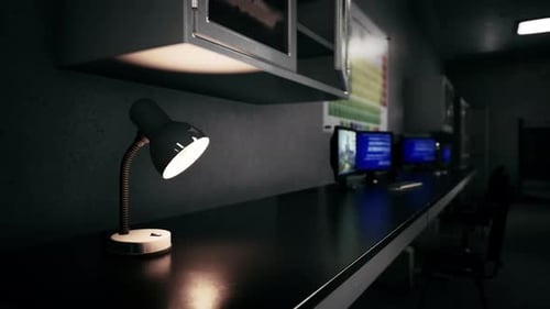 Animated Scene of a Dark Science Laboratory with Desk Lamp