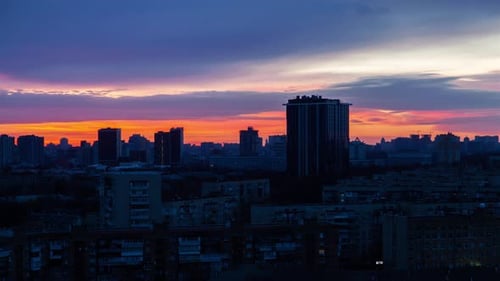 Kyiv War Skyline Timelapse: Spring Sunrise with Clouds and Cityscape