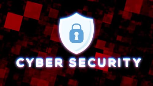 Cyber Security Shield with Futuristic Glitch Text Reveal
