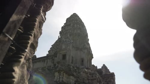 View of historic stone temple located in Cambodia aerial