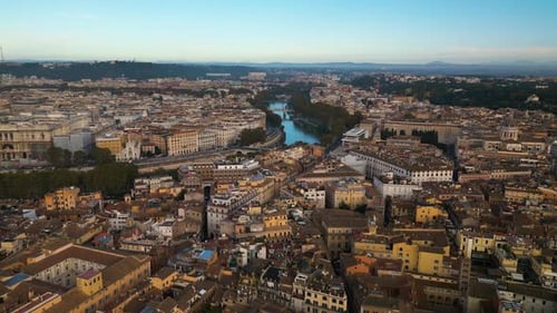 Beautiful Drone Shot Above Rome, Italy. Italian Cityscape