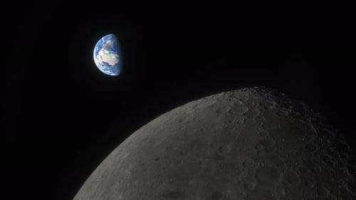 Lunar Program the Spacecraft Flies Over the Surface of the Moon