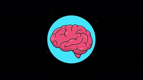 Animated Human Brain Pulsating in Flat Design