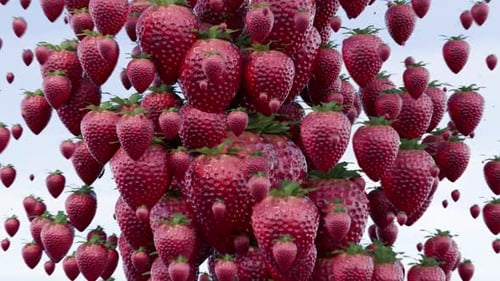 Surreal 3D Floating Strawberries Loop Background