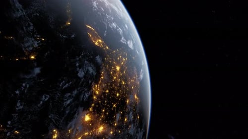 Rotating Earth at Night with Illuminated City Lights