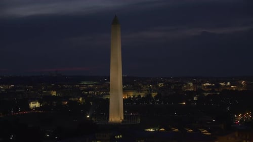 Washington, D.c. Circa-2017, Night Aerial View of Washington Monument. with Cineflex