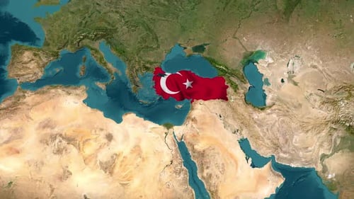 Turkey Map With Waving Flag