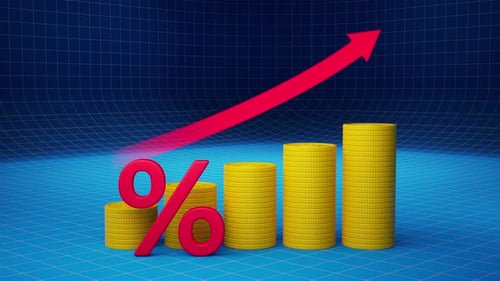 Financial Growth Concept with Stacking Coins and Percentage Increase Arrow