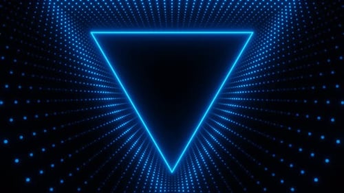 Blue Neon Triangle Frame with Waves of Dots Loop Animation