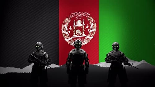 Drapeau de l'Afghanistan et soldats des forces spéciales